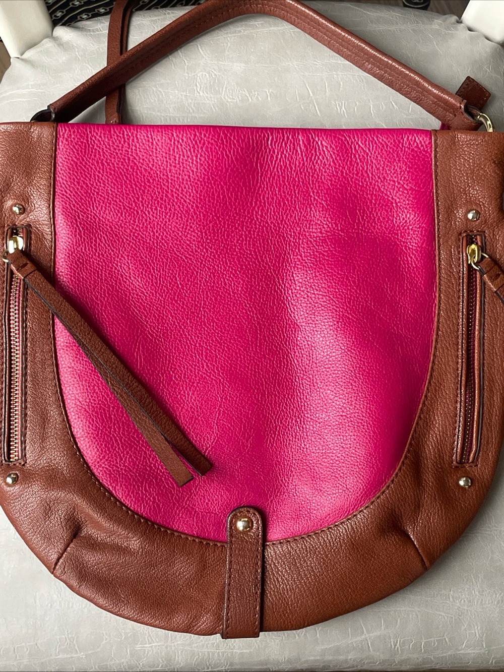 TANO fuchsia and brown pebble leather hobo shoulder bag